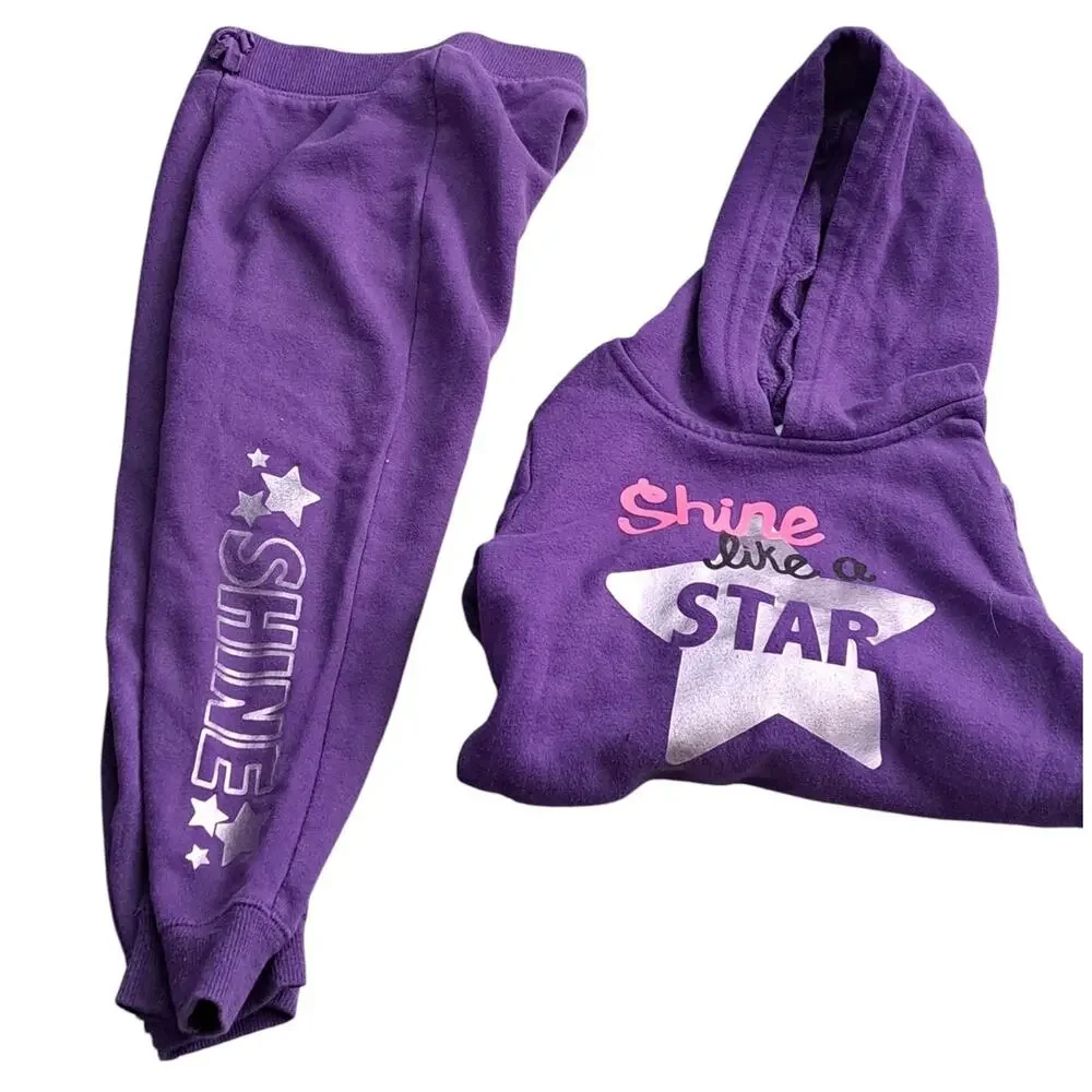 2 For $5 Sale Purple Shine Like A Star Hoodie And Sweatpants Set Girl's Size 5